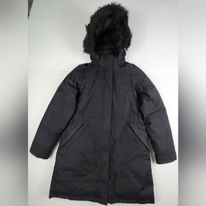 The North Face Goose Down Insulated Parka Womens Large Black Fur Hood Hyvent